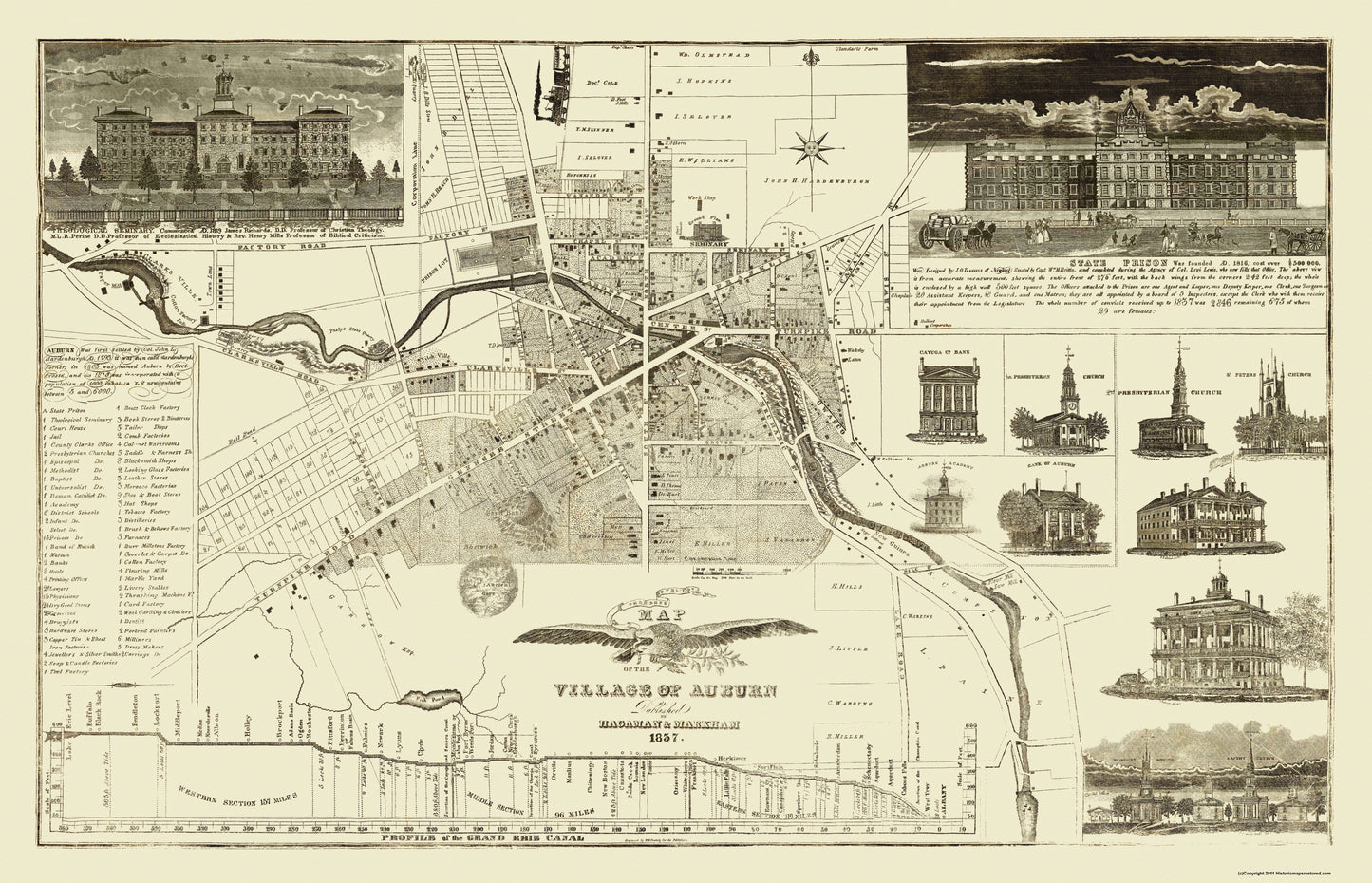 Historic City Map - Auburn New York  - Hagaman 1837 - 35.75 x 23 - Vintage Wall Art