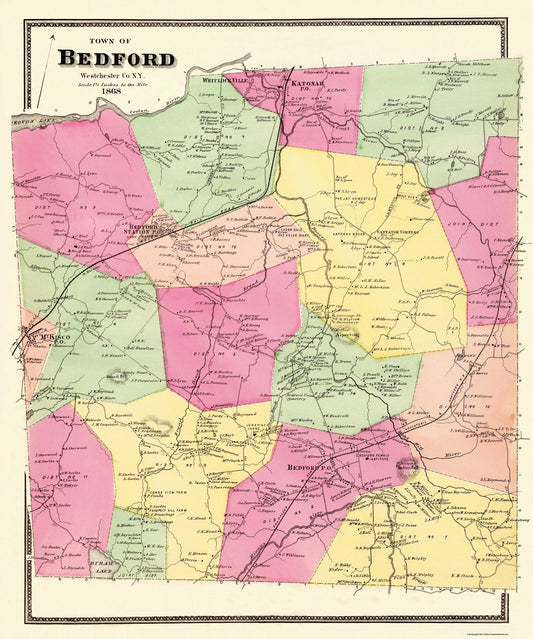 Historic City Map - Bedford New York  - Beers 1868 - 23 x 27.56 - Vintage Wall Art