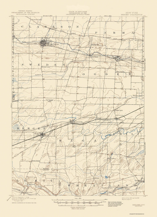 Topographical Map - Bergen New York Quad - USGS 1899 - 23 x 31.62 - Vintage Wall Art