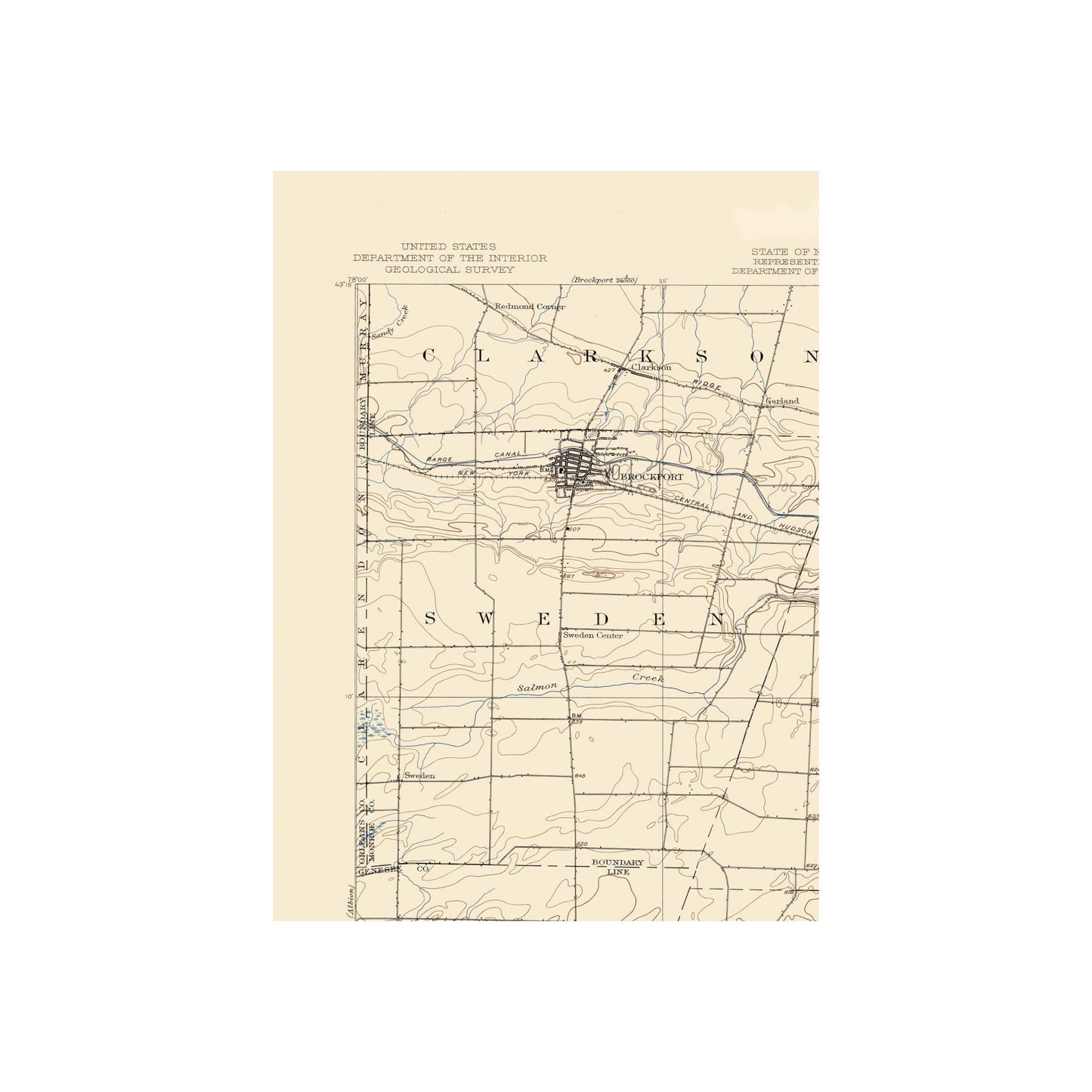 Topographical Map - Bergen New York Quad - USGS 1899 - 23 x 31.62 - Vintage Wall Art