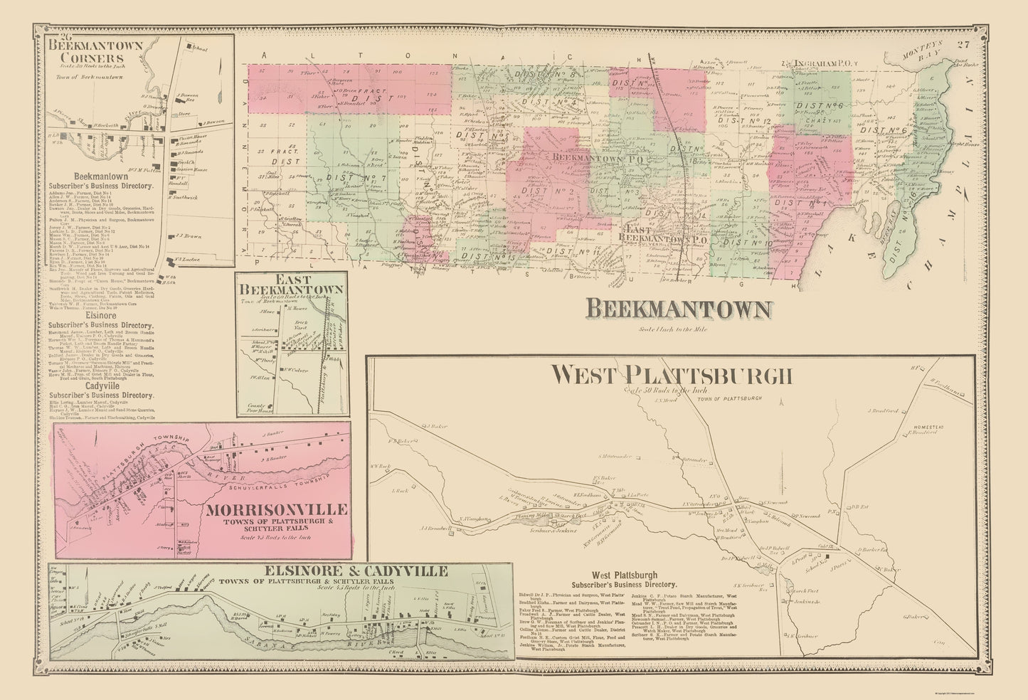 Historic City Map - Beekmantown New York  - Beers 1869 - 23 x 33.79 - Vintage Wall Art