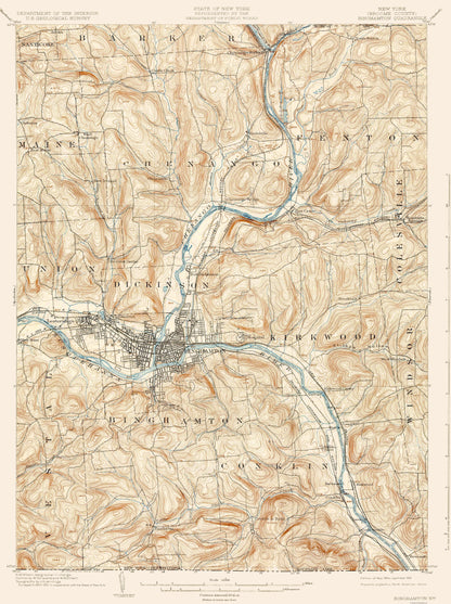 Topographical Map - Binghamton New York Quad - USGS 1904 - 23 x 30.79 - Vintage Wall Art