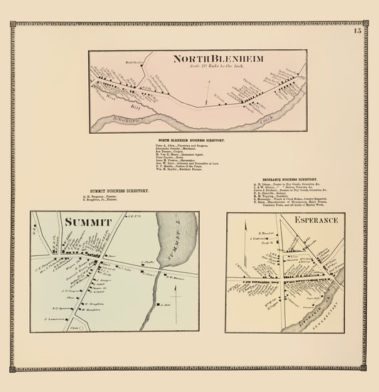 Historic City Map - North Blenheim Summit Esperance New York - Beers 1866 - 23x23 - Vintage Wall Art