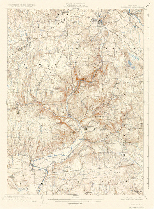 Topographical Map - Boonville New York Quad - USGS 1904 - 23 x 31.05.94 - Vintage Wall Art