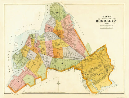 Historic City Map - Brooklyn Unionville New York - Robinson 1890 - 30 x 23 - Vintage Wall Art