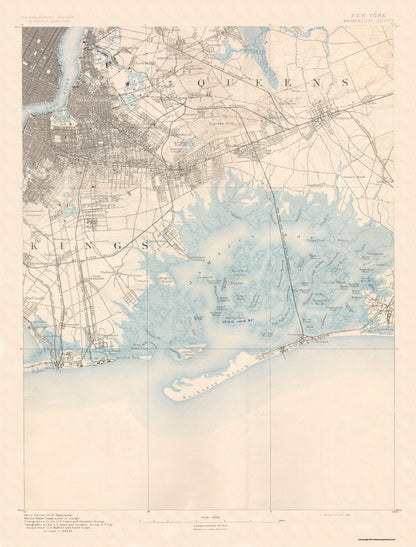 Topographical Map - Brooklyn New York Quad - USGS 1891 - 23 x 30.23 - Vintage Wall Art