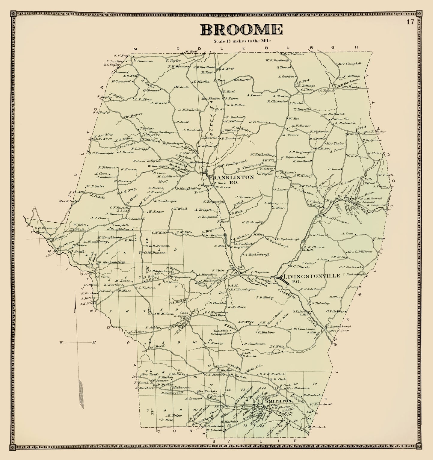 Historic City Map - Broome New York  - Beers 1866 - 23 x 24.44 - Vintage Wall Art