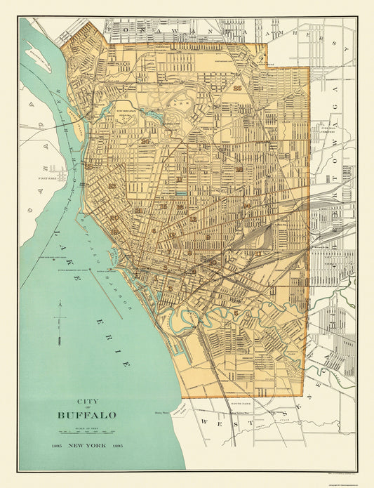 Historic City Map - Buffalo New York - 1895 - Bien 23 x 30 - Vintage Wall Art