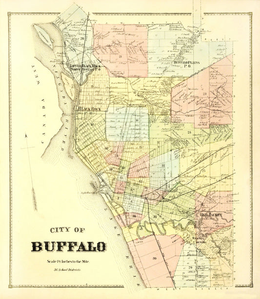 Historic City Map - Buffalo New York  - Stone 1866 - 23 x 26.44 - Vintage Wall Art