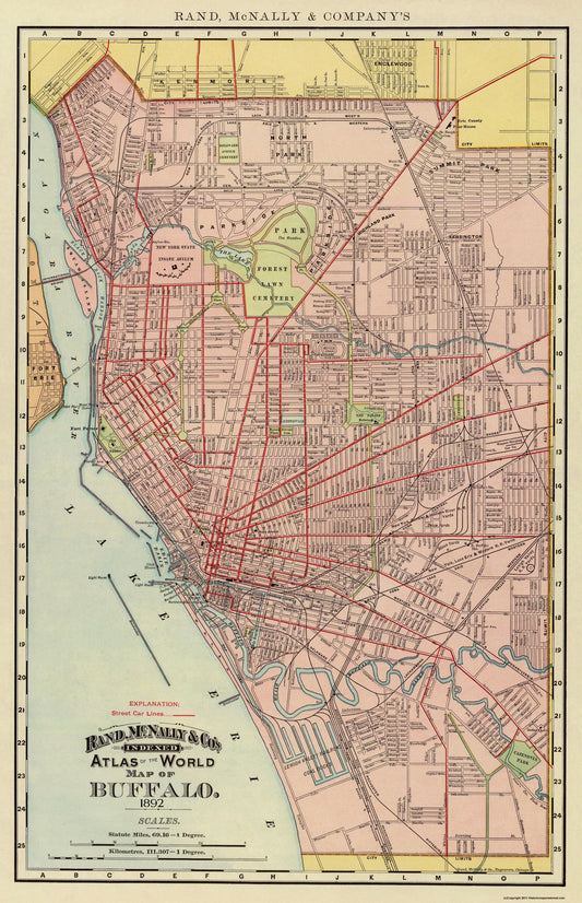 Historic City Map - Buffalo New York - Rand McNally 1892 - 35.63 x 23 - Vintage Wall Art