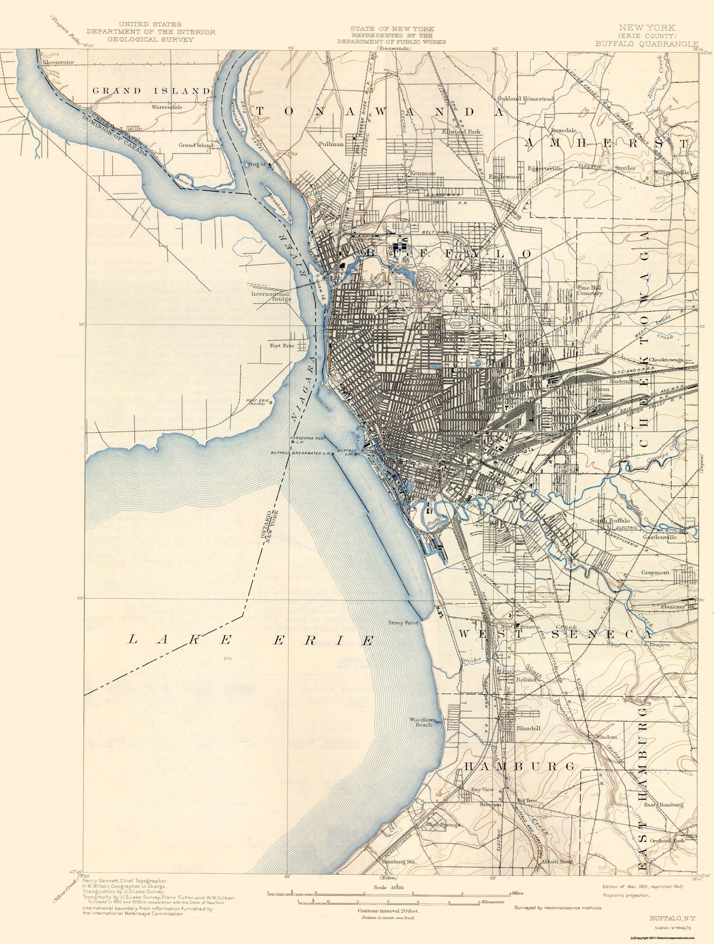 Topographical Map - Buffalo New York Quad - USGS 1901 - 23 x 30.41 - Vintage Wall Art