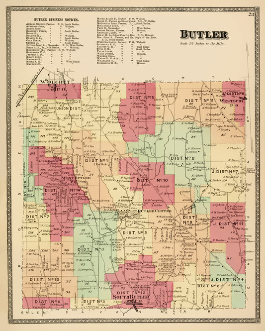 Historic City Map - Butler New York  - Beers 1874 - 23 x 28.72 - Vintage Wall Art