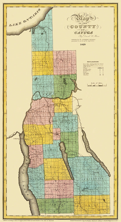 Historic County Map - Cayuga County New York - Burr 1829 - 23 x 42.13 - Vintage Wall Art