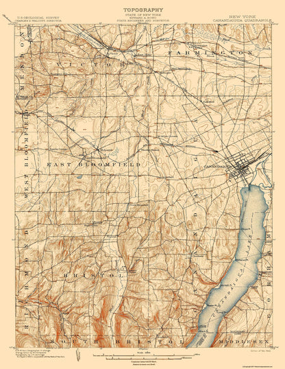 Topographical Map - Canandaigua New York Quad - USGS 1903 - 23 x 29.76 - Vintage Wall Art