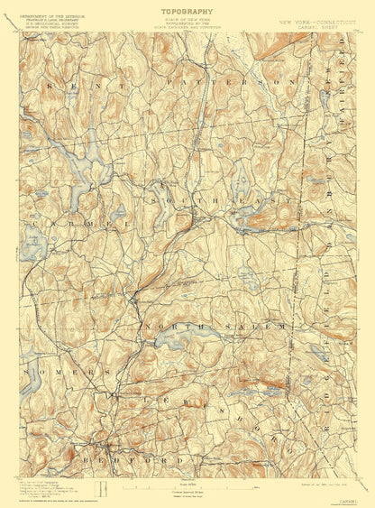 Topographical Map - Carmel New York Sheet - USGS 1894 - 23 x 31.13 - Vintage Wall Art