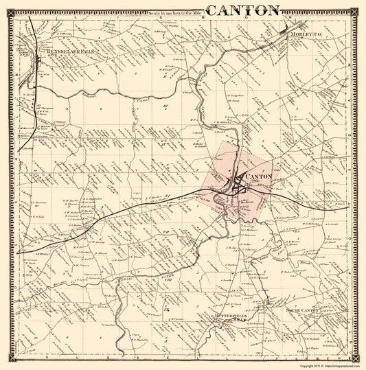 Historic City Map - Canton New York  - Stone 1865 - 23 x 23.25 - Vintage Wall Art