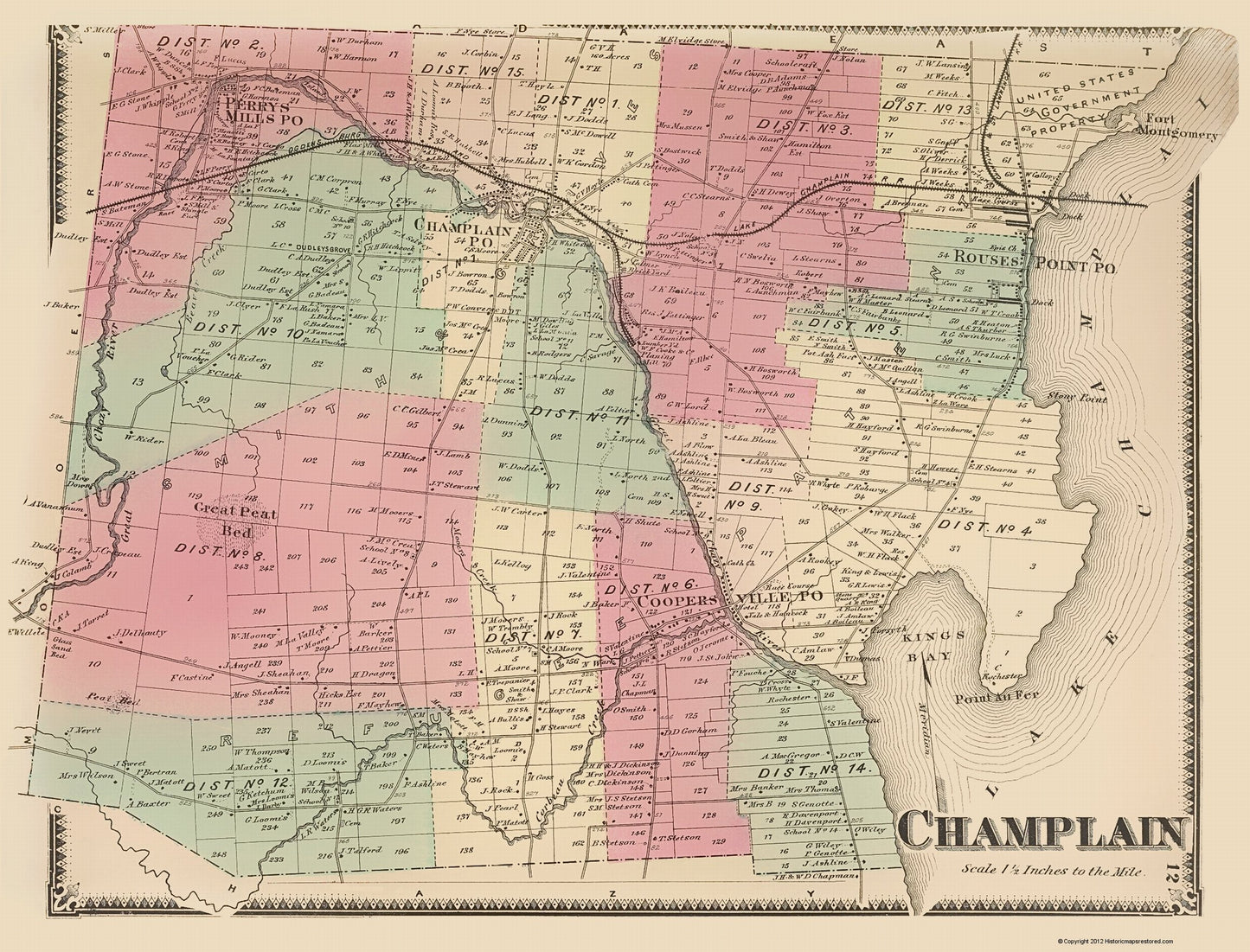 Historic City Map - Champlain New York  - Beers 1869 - 23 x 30.19 - Vintage Wall Art