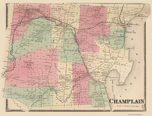 Historic City Map - Champlain New York  - Beers 1869 - 23 x 30.19 - Vintage Wall Art