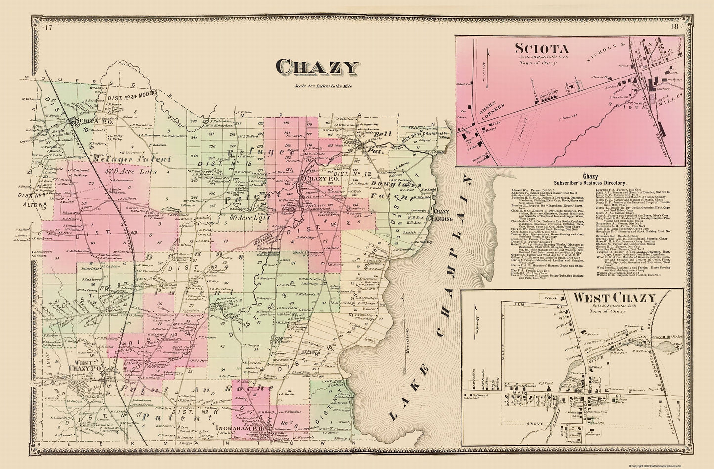 Historic City Map - Chazy New York  - Beers 1869 - 23 x 34.99 - Vintage Wall Art
