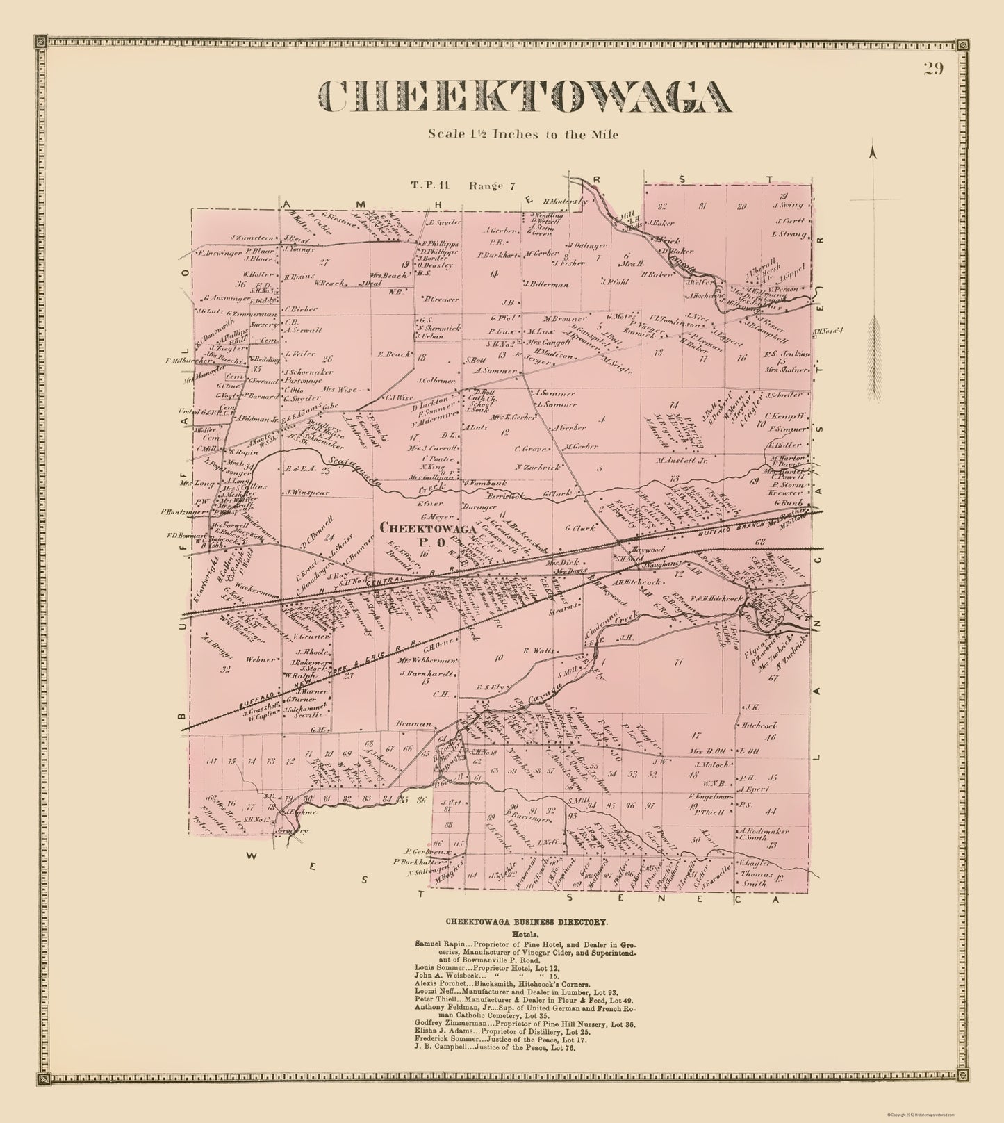 Historic City Map - Cheektowaga New York  - Stone 1866 - 23 x 25.72 - Vintage Wall Art