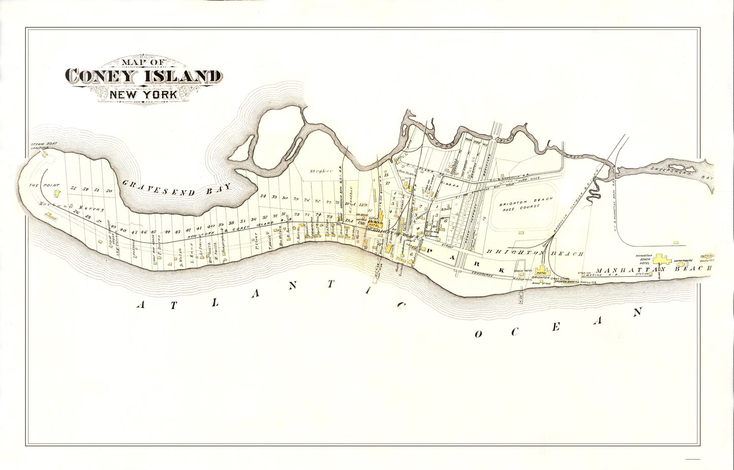 Historic City Map - Coney Island New York - Edsall 1880 - 35.88 x 23 - Vintage Wall Art