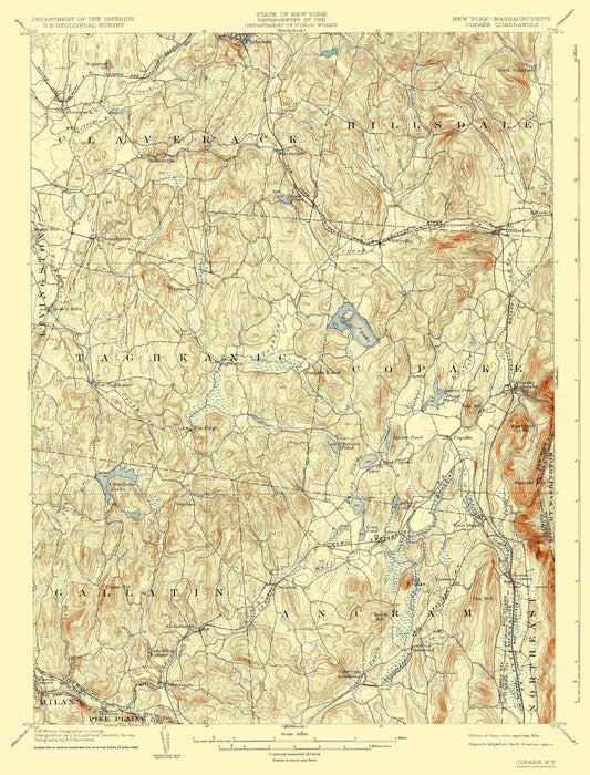 Topographical Map - Copake New York Massachetts Quad - USGS 1904 - 23 x 30.21 - Vintage Wall Art