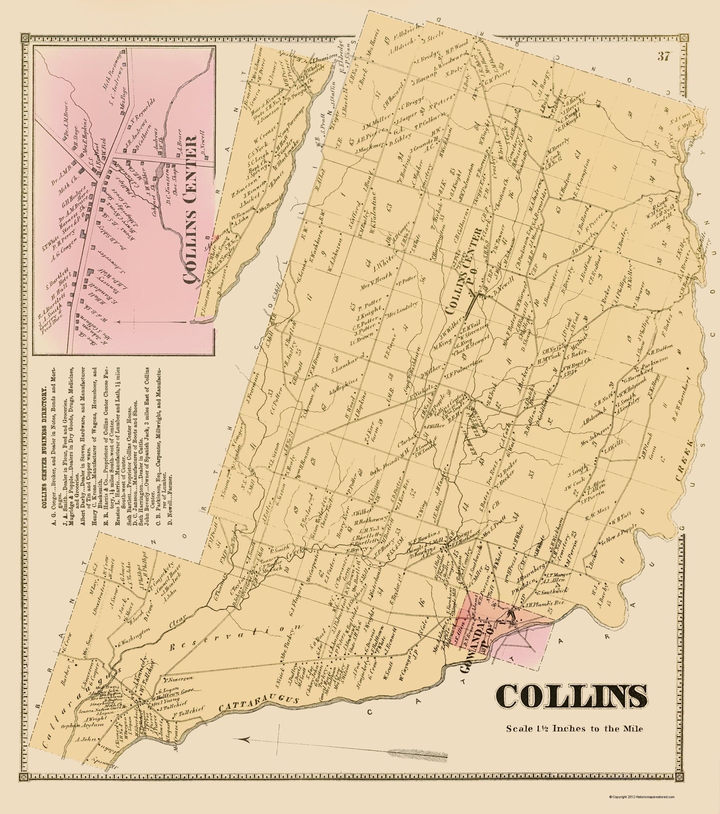 Historic City Map - Collins New York - Stone 1866 - 23 x 26.00 - Vintage Wall Art