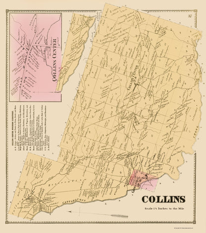 Historic City Map - Collins New York - Stone 1866 - 23 x 26.00 - Vintage Wall Art