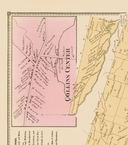 Historic City Map - Collins New York - Stone 1866 - 23 x 26.00 - Vintage Wall Art