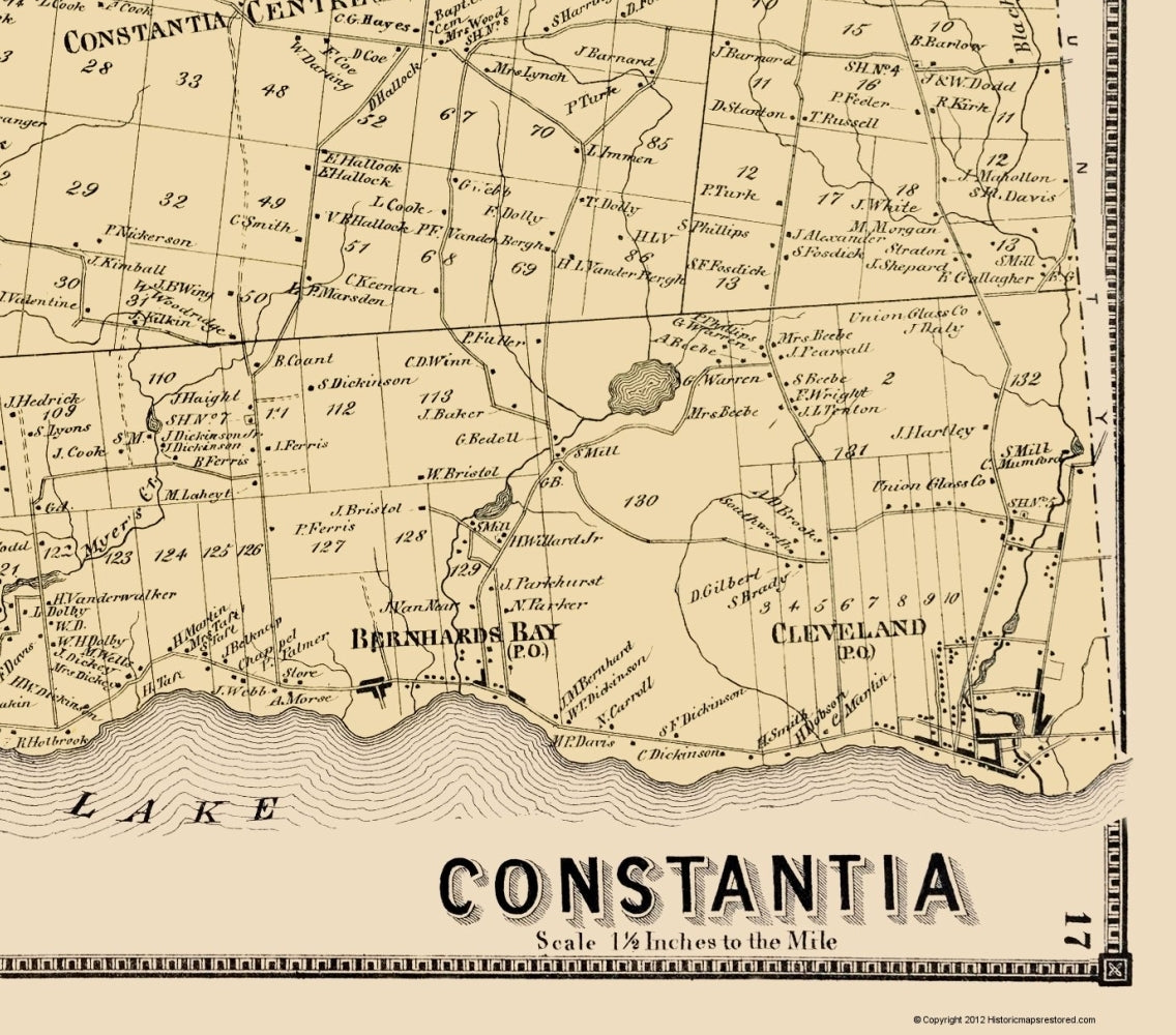 Historic City Map - Constantia New York - Stone 1867 - 23 x 26.14 - Vintage Wall Art