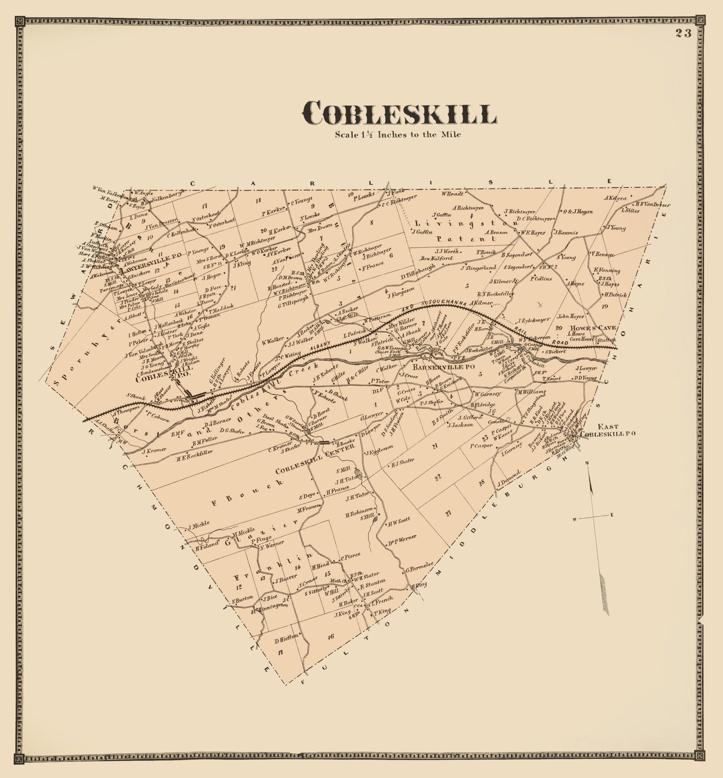 Historic City Map - Cobleskill New York - Beers 1866 - 23 x 24.75 - Vintage Wall Art