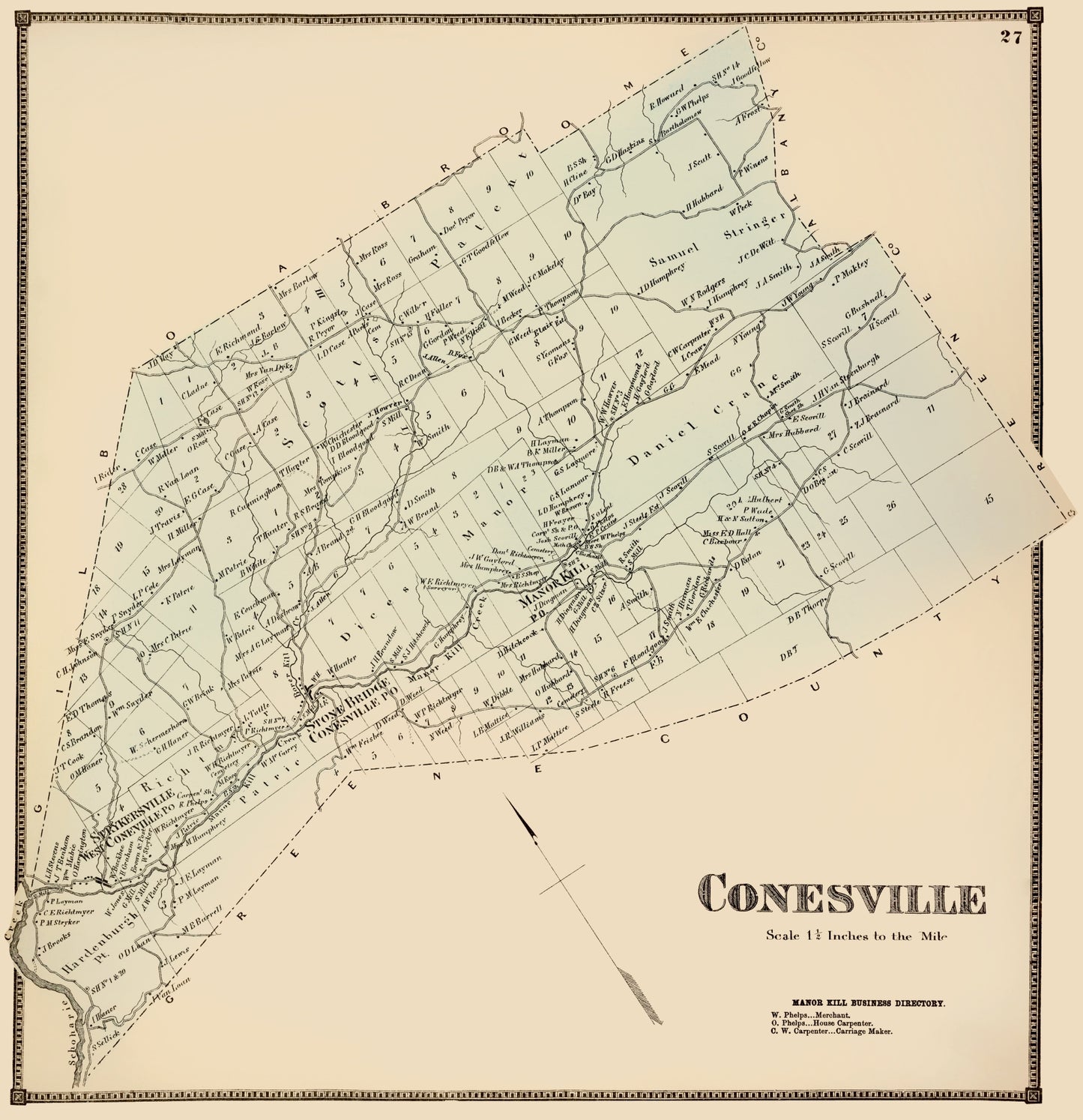 Historic City Map - Conesville New York - Stone 1866 - 23 x 23.79 - Vintage Wall Art