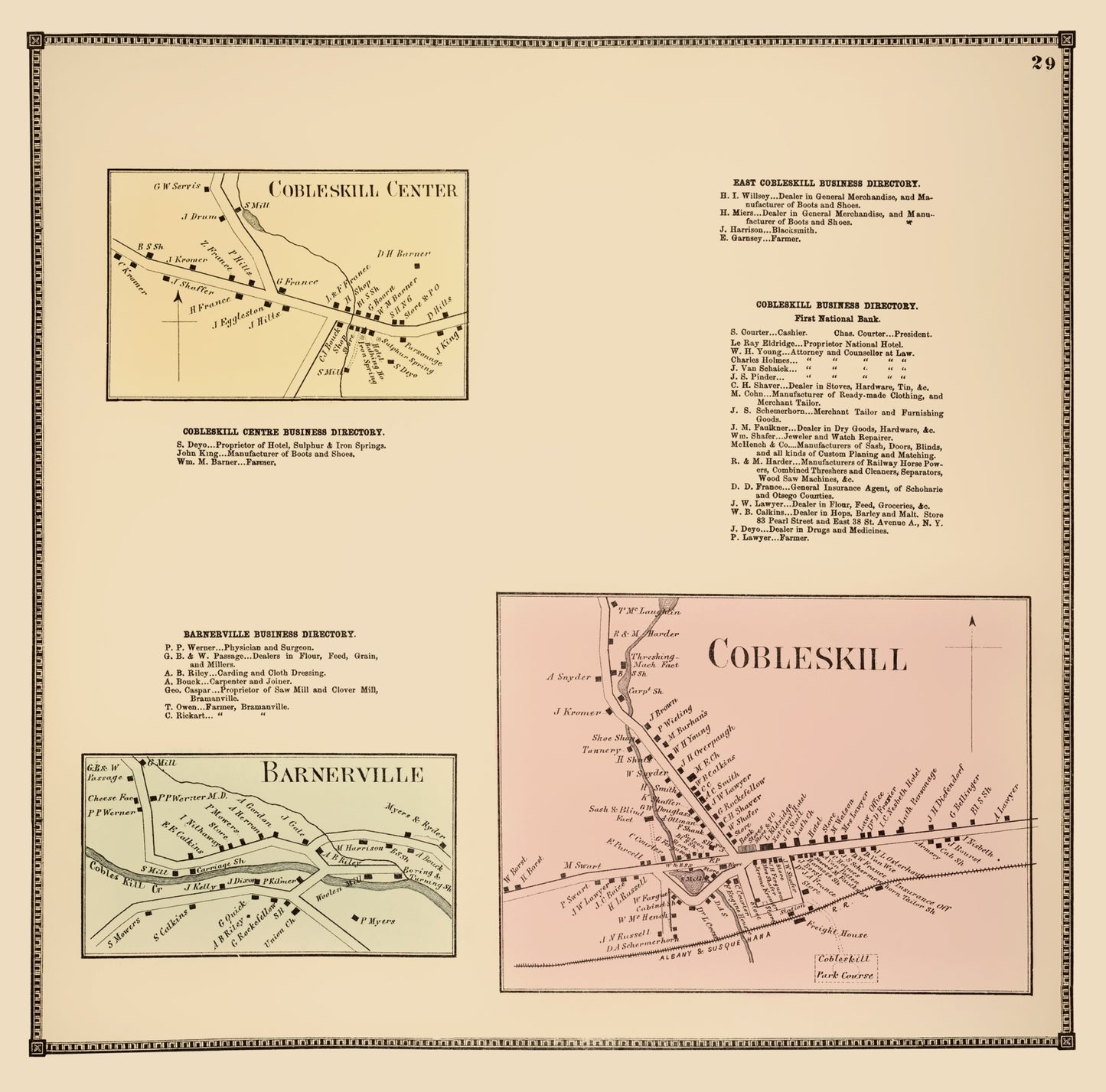 Historic City Map - Cobleskill Bannerville New York - Beers 1866 - 23 x 23.29 - Vintage Wall Art