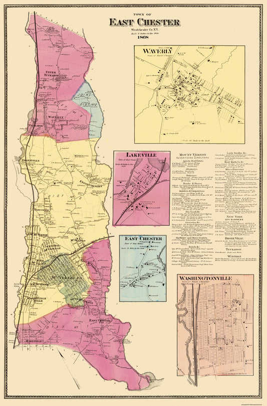 Historic City Map - East Chester New York - Beers 1868 - 23 x 34.88 - Vintage Wall Art