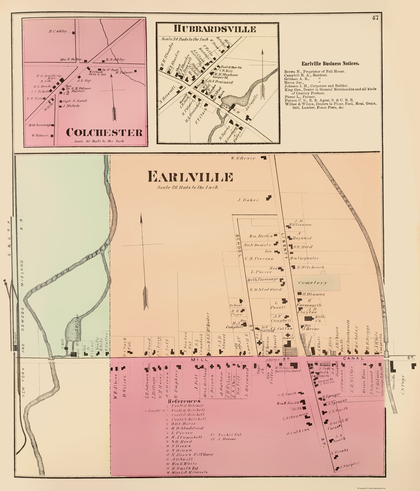 Historic City Map - Earlville New York - Whitman 1875 - 23 x 26.90 - Vintage Wall Art