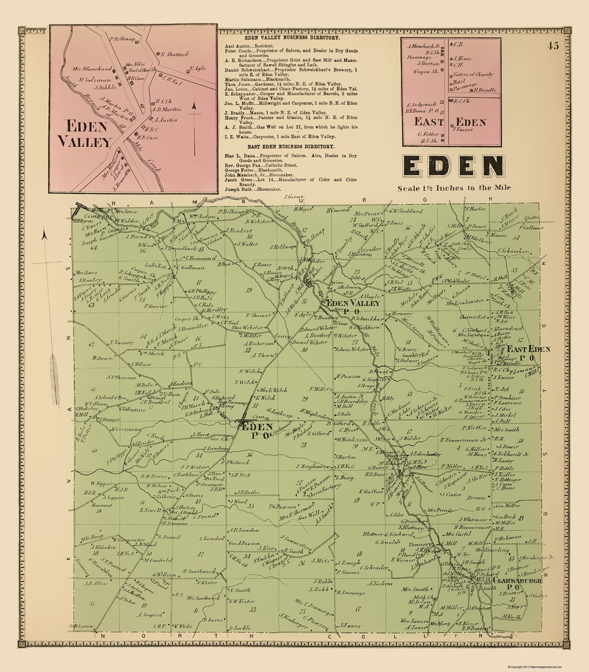 Historic City Map - Eden New York - Stone 1866 - 23 x 26.24 - Vintage ...