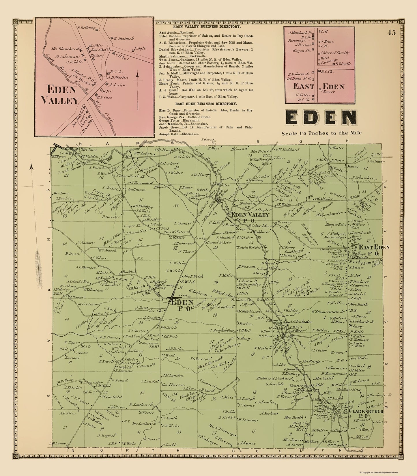 Historic City Map - Eden New York - Stone 1866 - 23 x 26.24 - Vintage Wall Art