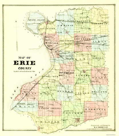 Historic County Map - Erie County New York - Burr 1880 - 23 x 26.25 - Vintage Wall Art