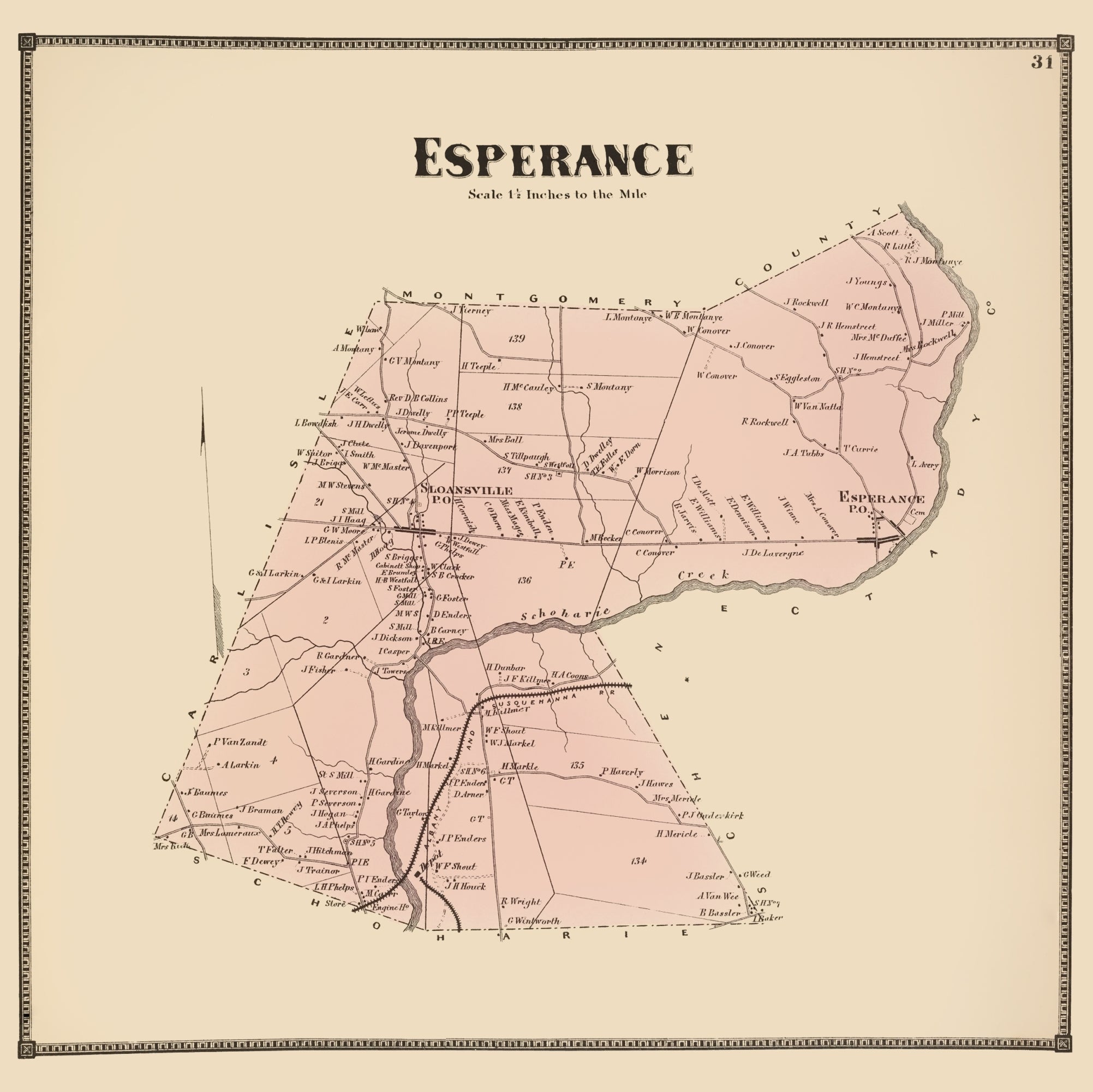 Historic City Map - Esperance New York - Stone 1866 - 23 x 23.04 - Vin ...