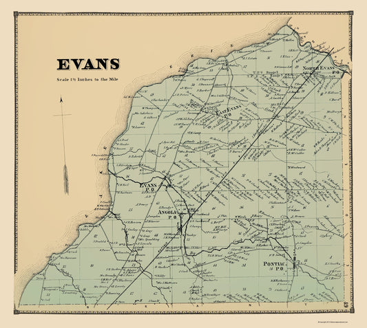 Historic City Map - Evans New York - Stone 1866 - 23 x 25.70 - Vintage Wall Art