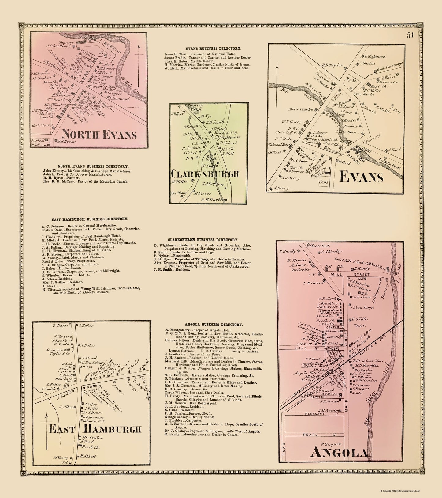Historic City Map - Clarksburgh Evans Angola East Hamburgh New York - Stone 1866 - 23 x 25 - Vintage Wall Art