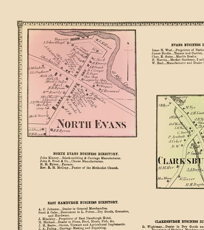 Historic City Map - Clarksburgh Evans Angola East Hamburgh New York - Stone 1866 - 23 x 25 - Vintage Wall Art