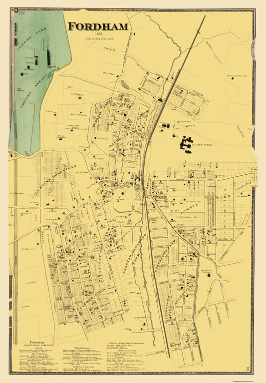 Historic City Map - Fordham New York - Beers 1868 - 23 x 33.06 - Vintage Wall Art