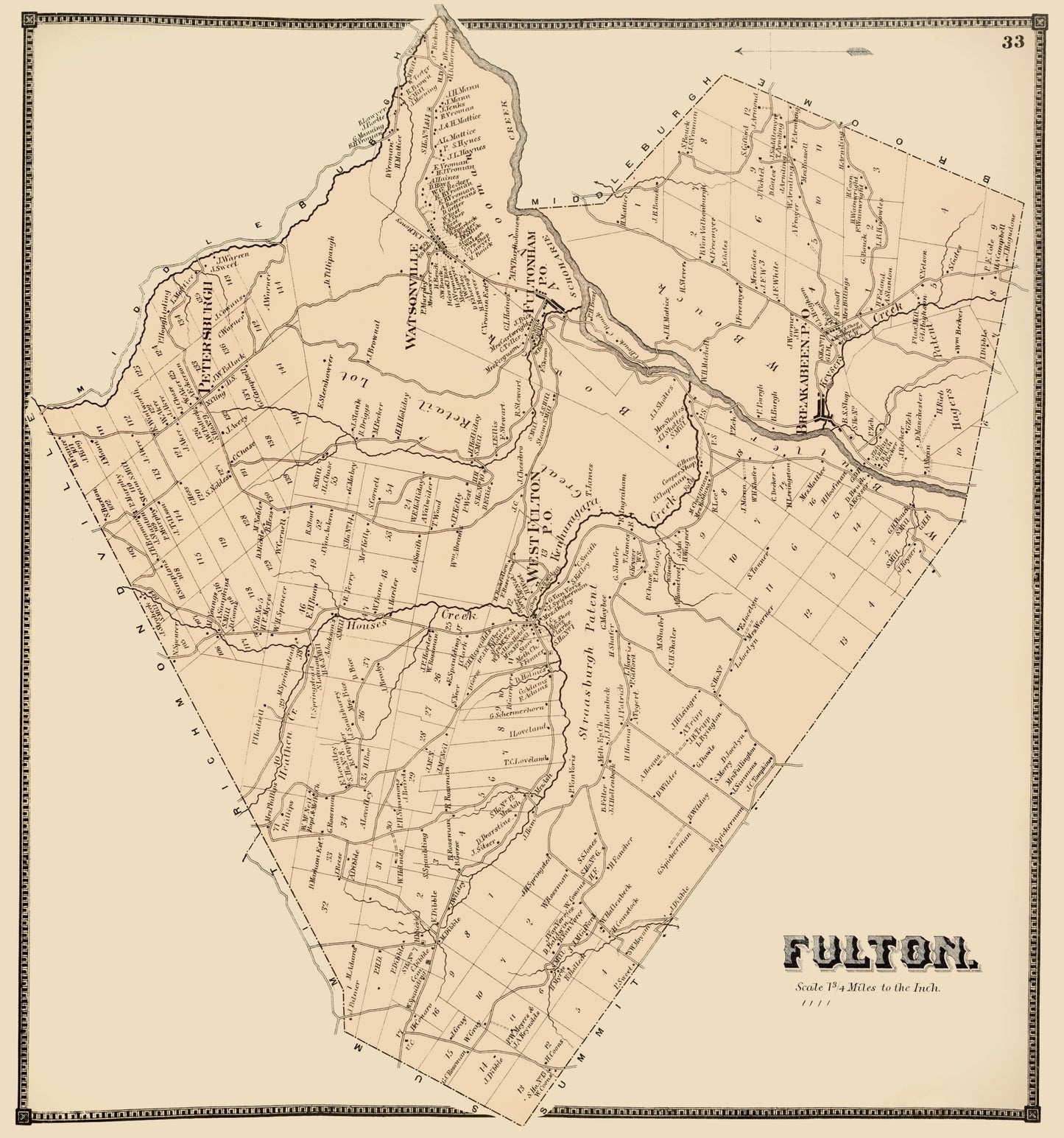 Historic City Map - Fulton New York - Stone 1866 - 23 x 24.60 - Vintage Wall Art