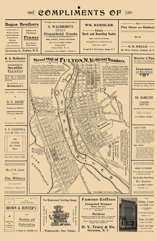 Historic City Map - Fulton New York - Worden 1903 - 23 x 35.26 - Vintage Wall Art