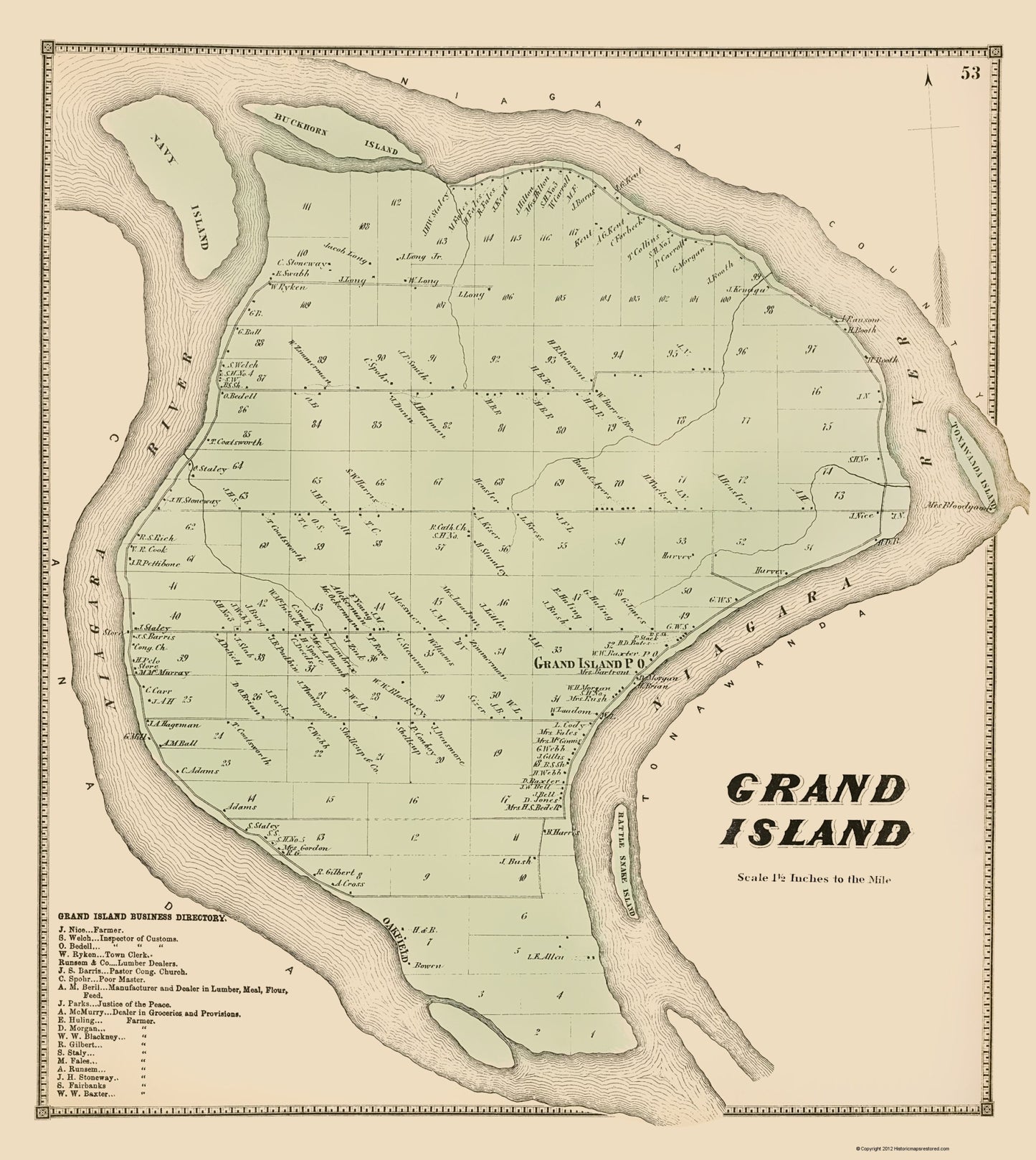 Historic City Map - Grand Island New York - Stone 1866 - 23 x 25.76 - Vintage Wall Art