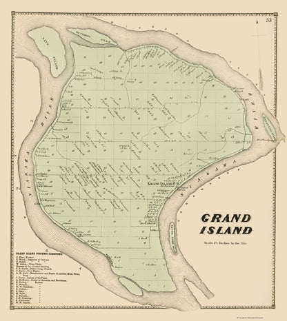 Historic City Map - Grand Island New York - Stone 1866 - 23 x 25.76 - Vintage Wall Art