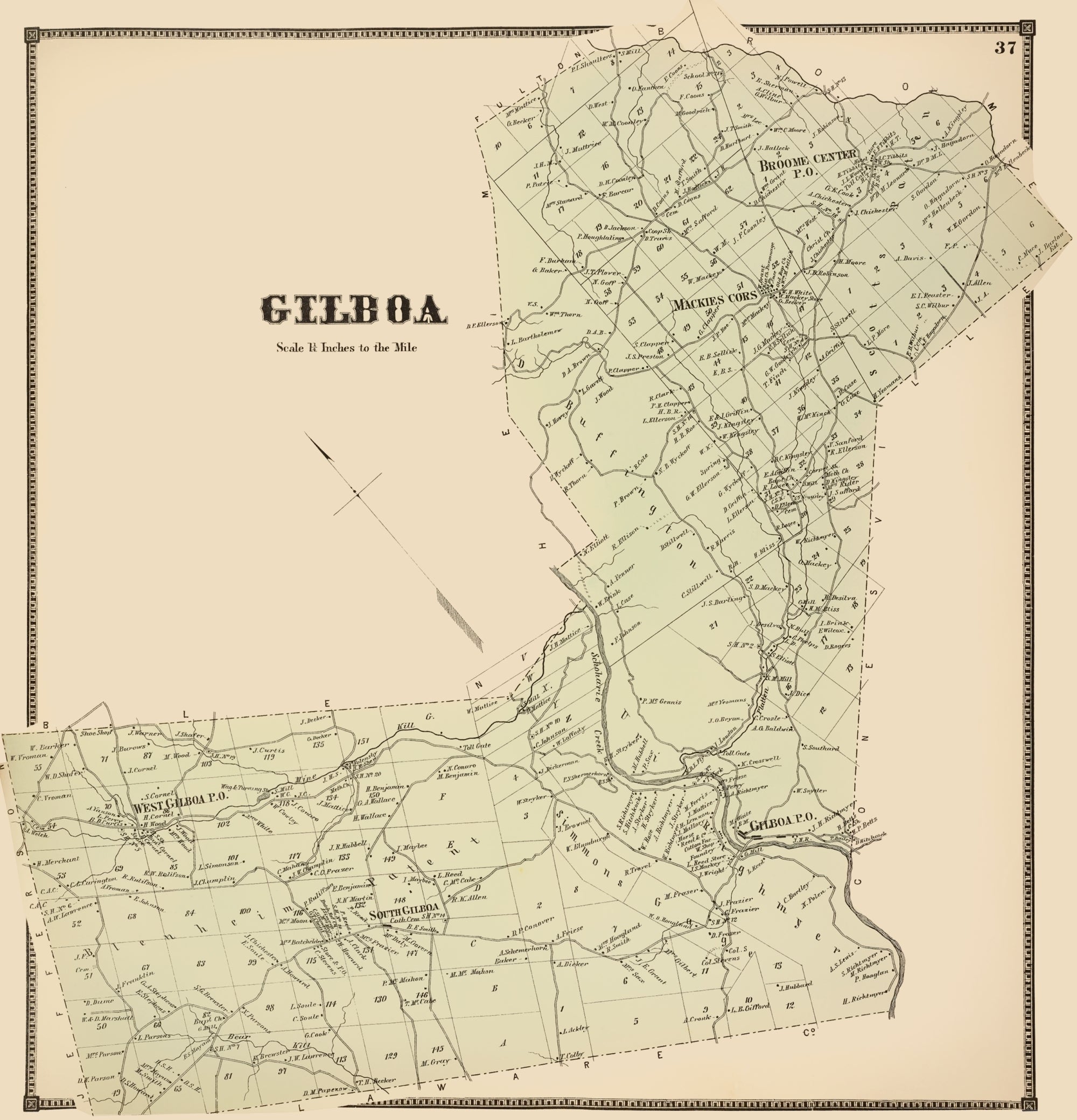 Historic City Map - Gilboa New York - Stone 1866 - 23 x 23.92 - Vintag ...