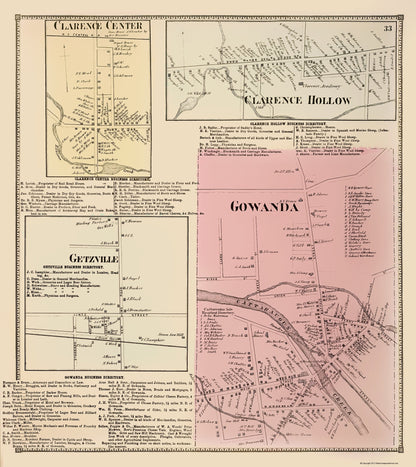 Historic City Map - Gowanda New York - Stone 1866 - 23 x 25.80 - Vintage Wall Art