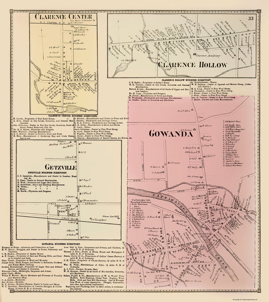 Historic City Map - Gowanda New York - Stone 1866 - 23 x 25.80 - Vintage Wall Art